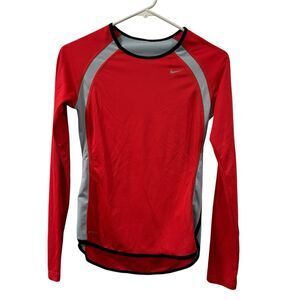 Nike Dri-FIT Shirt Womens XS Long Sleeve Lightweight Running Athletic Top Red